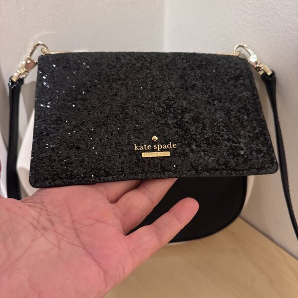 👜 Kate Spade Cameron Street Byrdie Black Glitter Crossbody Bag - Picture 4 of 9